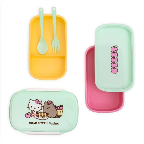 Produktbild zu Hello Kitty x Pusheen - Double Layer Lunchbox - Lunchbox mit L&ouml;ffel & Gabel